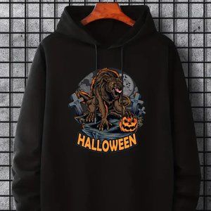 New Halloween Style Werewolf Graphic Hoodie, unisex- XL Black
